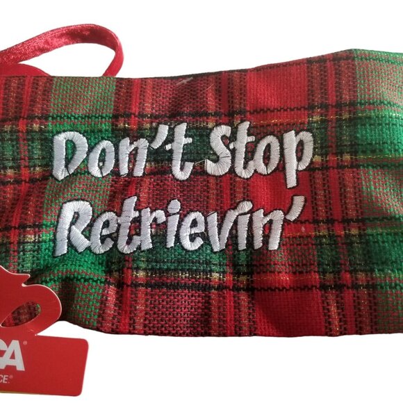 Retriever Dog Christmas Stocking Red Velour Plaid Cuff Don't Stop Retrievin' 16" - Picture 5 of 8